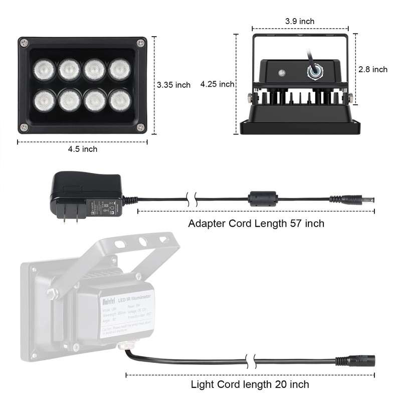 Univivi IR Illuminator 90 Degree Wide Angle 8-LEDs IR Infrared