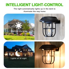 2 Pack Solar Lantern Wall Lights Fixtures with Motion Sensor, Solar Powered Porch Light, Vintage Hanging Solar Wall Sconce Outdoor,for Porch, Yard