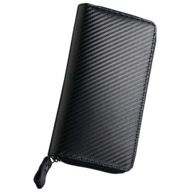 Toyooka Koubou 4013-01 Men's Carbon-Style Long Wallet with Separate Coins, Cowhide, Made in Japan, Black, black