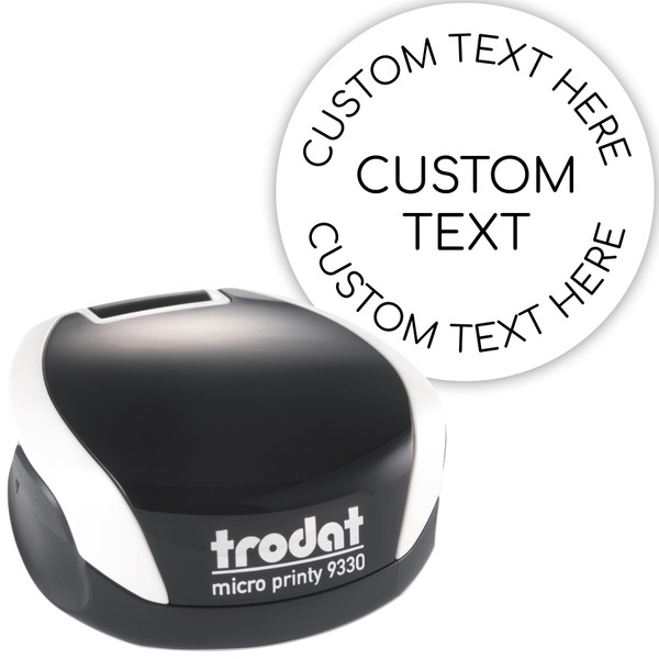 Custom Self-Inking Round Pocket Stamp - Black & White Case