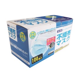 WSK Masks, For Adults, Non-stuffy, Non-woven Mask, With Nose Wire, Pleated, For Cold Pollen, Large Size, 100 Pieces (Blue)