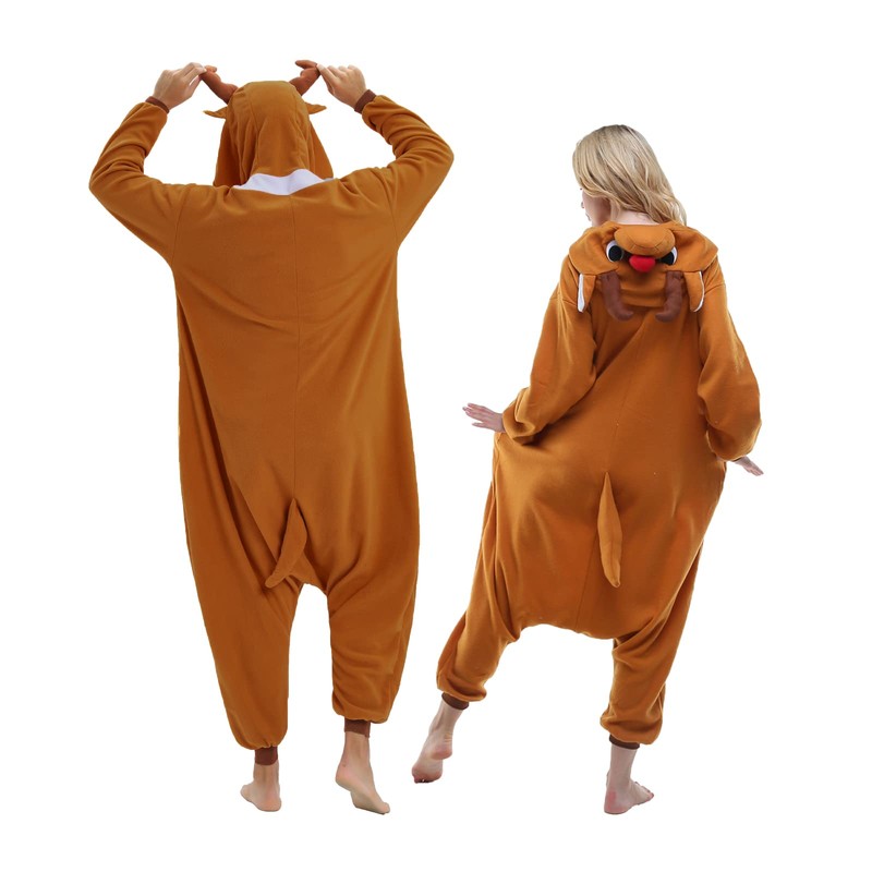 NEWCOSPLAY Unisex Adult Brown Reindeer Onesie Plush One Piece Pajamas