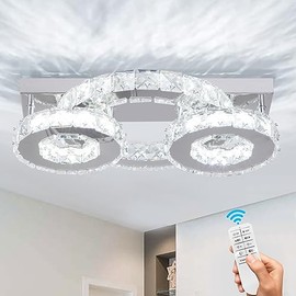 Zenouidle Dimmable Crystal Chandelier Modern Crystal Ceiling Light 3 Rings LED Flush Mount Celiling Light Fixture for Dining Room Bedroom Living Room