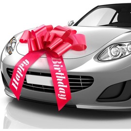 Zoe Deco Happy Birthday Car Bow (Red, 30 inch), Giant Gift Bow Pre-Printed with Happy Birthday, Big Bow for Car, Birthday Bow, Huge Car Bow, Car Bows, Big Bow for Gifts, Bow for Cars, Gift Wrapping - Color: Red, Size: 23"