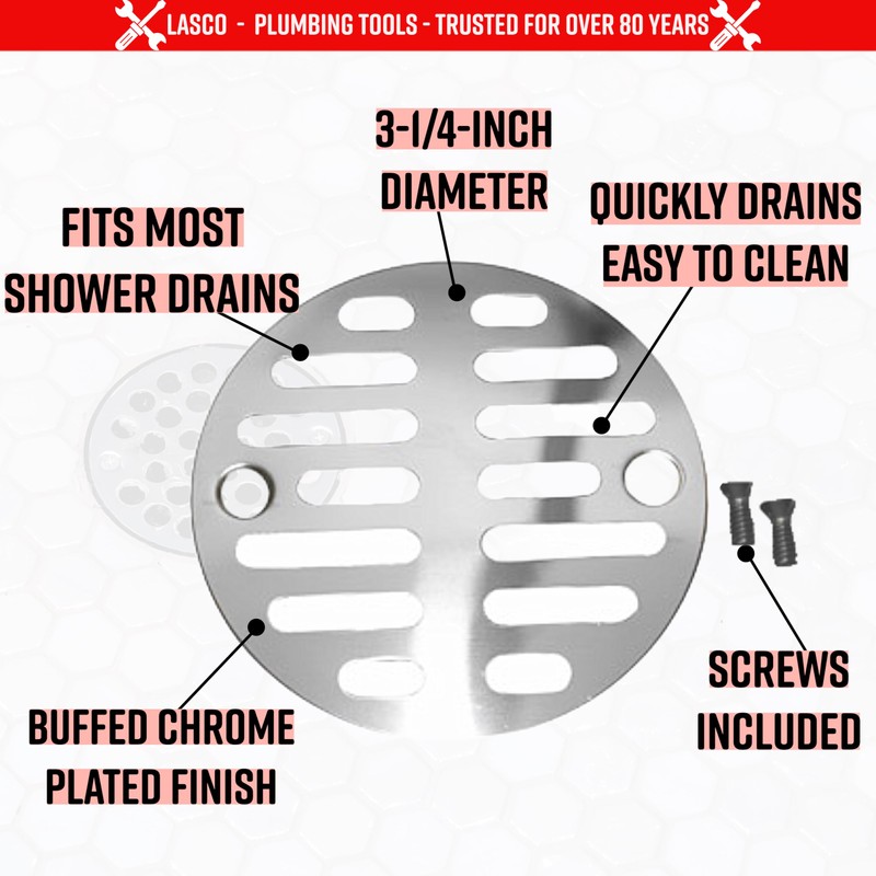 LASCO 03-1243 3-1/4-Inch with 2 Screws Shower Drain Grate, Chrome