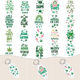 Wxiben UV DTF Wrap Stickers - 80 Sheets Weed UV DTF Stickers for Motel Keychain 420 UVDTF Wraps Mushroom Rainbow Waterproof UV DTF Transfer Stickers for Hotel Keychain
