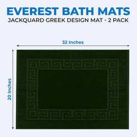 Canadian Linen Luxury Designer Cotton Bath Mat Set 20x32 inches 800 GSM, 2 Pack, Super Soft Absorbent NonSlip Bathroom Floor Towel Greek Key Design Spa Shower Area Rug Reversible Tub Mat, Hunter Green