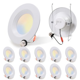 12 Pack 5/6 Inch 5CCT LED Recessed Downlight, Can Lights with Baffle Trim, Wet Rated, E26 Base, 10.5W=85W, CRI 90, Dimmable, Simple Retrofit Installation, Energy Star & ETL Listed