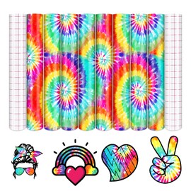 Tintnut Tie Dye Permanent Vinyl - 8 Sheets 12inchesx10inches Swirl Pattern Adhesive Seamless Colorful Permanent Vinyl Sheets Self Adhesive