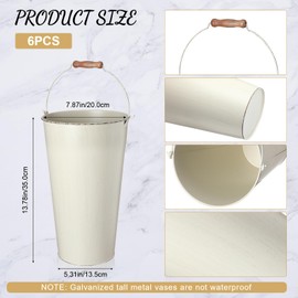 Mumufy 8 Pcs 13.8 Inch Wedding Galvanized Metal Vases for Flowers Buckets for Flowers Galvanized Metal Tin Bucket with Handle for Wedding Table Rustic Vintage Home Decor Farmhouse Flower Vases(White)