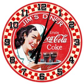 Decorative Concepts Coke Diner Customized Vintage Small 12"" Metal Wall Clock, Red