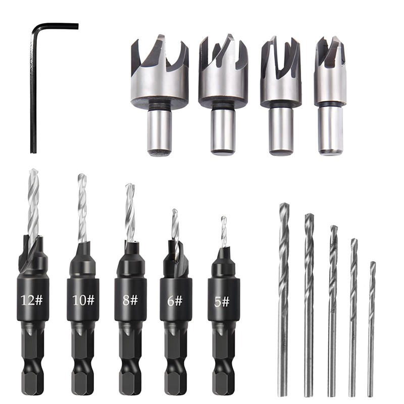 PZJFH 15-Piece Countersink Drill Set, Replacement Drill Bit and 1/4