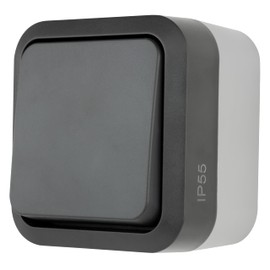 REV 0004310400 AquaStorm Push-Button Light Switch, Wet Room, IP55 Single Pole, Flush-Mounted, Anthracite