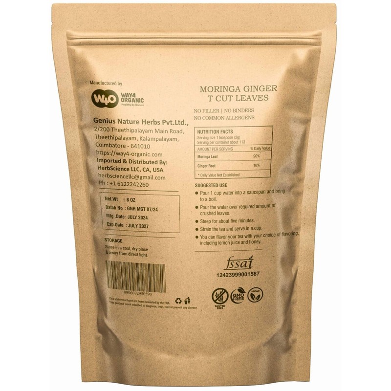 Moringa Leaves Tea with Ginger 8 oz, Boost Immunity, Aid