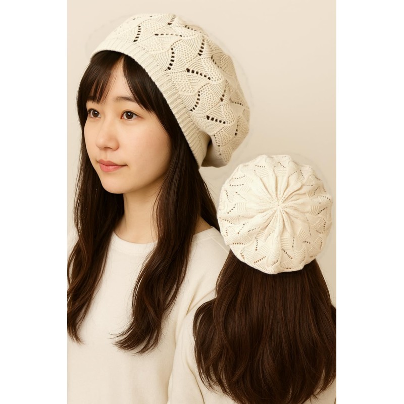 JoyFusion Women's Beret Hat, Spring, Summer, Autumn, Winter, Openwork Knit,