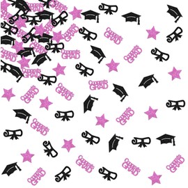 ShuanQ 120pcs Congrats Grad Confetti - Class of 2024 Graduation Party Sign - High School College Graduation Party Table Decoration Scatters - Black & Pink Glitter Glitter