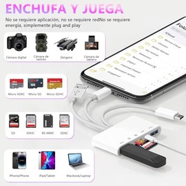 Kammoy Lector de Tarjetas de Memoria 5en1, Adaptador OTG USB y Lector de Tarjetas SD para Phone/Pad, Dispositivos USB C y USB A, Compatible con SD/Mic