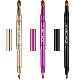 Retractable Dual End Lip Brush Concealer Brush with Cap, Lipstick Eyeshadow Foundation Makeup Brushes Gold, Black, Purple