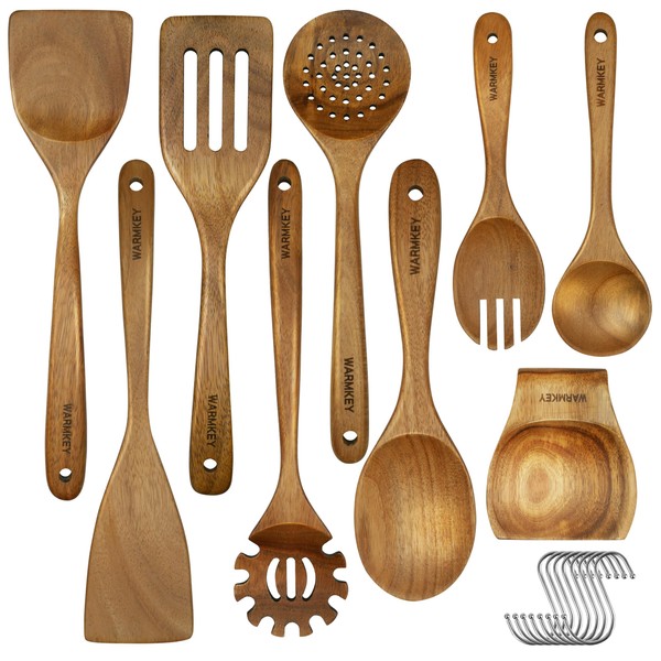 WARMKEY Acacia Wood Kitchen Utensil Set 9PC - Natural Wooden
