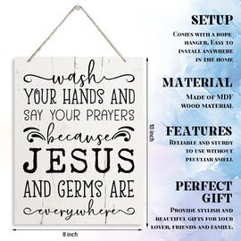 Jesus & Germs Decors, Wash Your Hands And Say Your Prayers Sign, Christian Home Decor, Funny Vintage Bathroom Signs, Bathrooms Decor Walls Art, Cute Bathrooms Decors