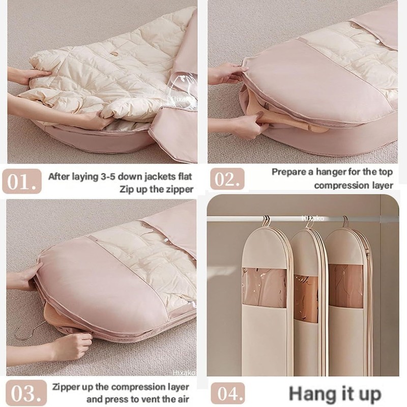 Space Saving Hanging Garment Bag with Self Compression Zipper with