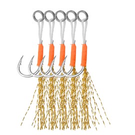 PATIKIL Fishing Assist Hooks Kit, 5 Pcs Glow Jigging Hook Slow Fast Fall Jigs Fishing Hooks for Vertical Jigging Lures, Green (13#, 60mmx13mm)