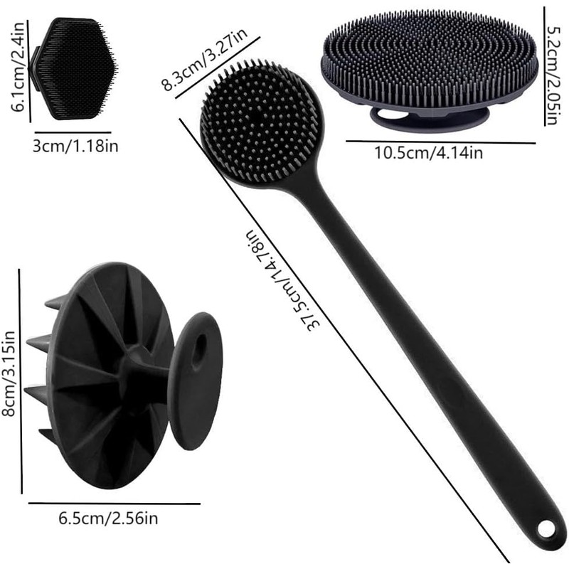 Set de 4 Cepillos de Baño de Silicona con Mango
