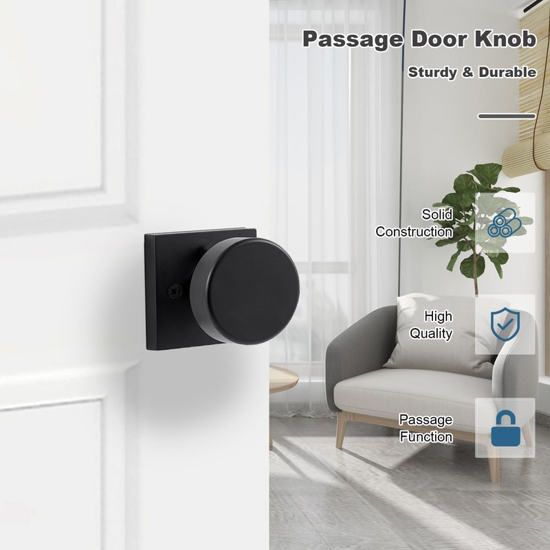 coolnews Black Passage Door Knobs Interior, Heavy Duty Square Door