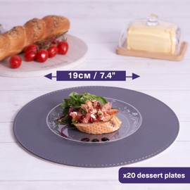 MATANA 20 Premium Clear Hard Plastic Dessert Plates, 19cm / 7 Inch - Elegant & Reusable Small Side Plates, Starter Plates for Weddings, Birthdays, Picnic, BBQ, Parties