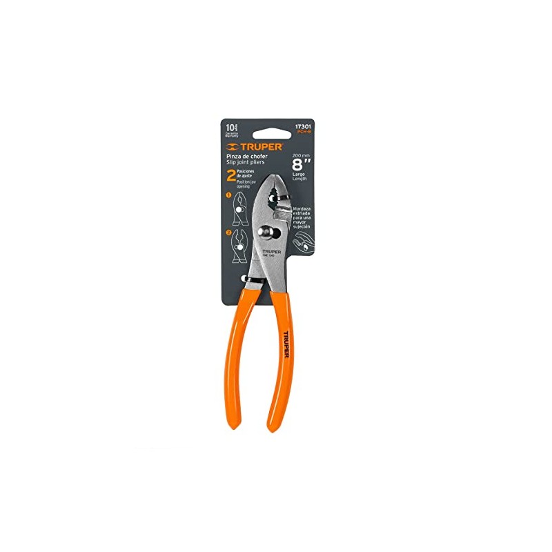 Truper PCH-8, Pinza de chofer, mango de vinil, 8", negro
