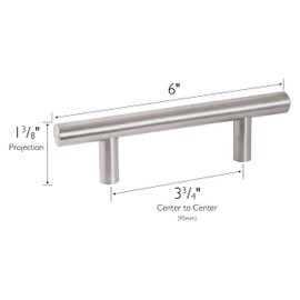 Design House 564641 Solid Cabinet 3-3/4-Inch Center Drawer Pulls Modern Kitchen Handles, 6", Satin Nickel, 5 Pack