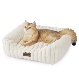 ZOMISIA Small Dog Beds for Small Dogs - Washable Cat Beds for Indoor Cats, Rectangle Orthopedic Puppy Bed with Fluffy Removable Cover, 20x19x7inches, Cream