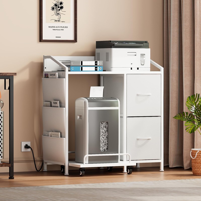 WODRAWER Printer Stand with Fabric Drawers, Lateral Office Filing Cabinets