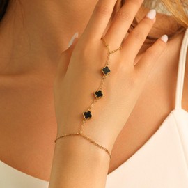 POWER WING Black Clover Hand Chain Bracelets for Women Van Cleef Finger Ring Bracelet Gold Link Bracelets Finger Ring Jewelry Gifts For Women