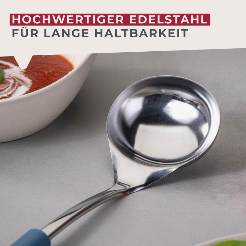 Fackelmann Essential Stainless Steel Ladle with Dark Blue Handle -