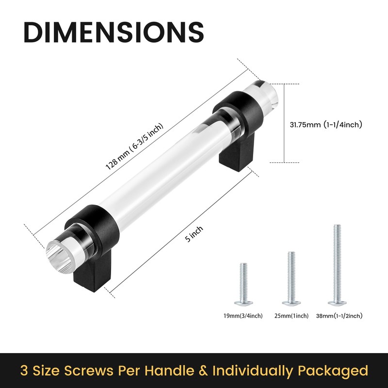 BonKuDoo 5 Pack Glass Drawer Pulls Crystal, Matte Black Cabinet