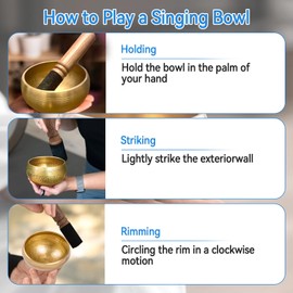 Tibetan Singing Bowl, Sound Bowl, Sound Bath, Meditation Bowl with 7 Chakra Stone 2 Bells Singing Bowl Cushion Carry Bags Portable Meditation Tool Sound Healing Spiritual for Yoga Relaxation
