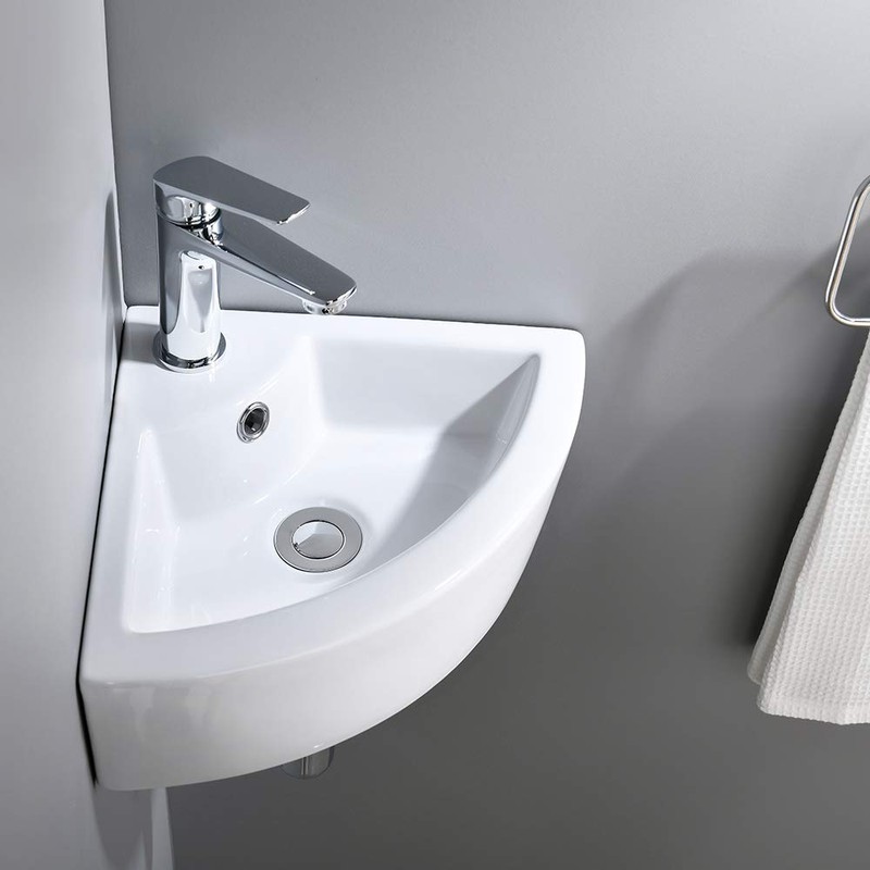 Small Corner Wall Mount Bathroom Sink and Faucet Combo -