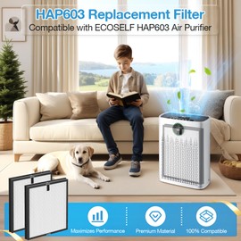 4 Pack HAP603 Replacement Filter Compatible with ECOSELF HAP603 / HAP603WF Air Purifier, Air Purifiers Replacement Filter for Home Large Room, # RFHAP603, White
