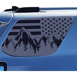 Xinghe for 2010-2024 Toyot@ 4Runner Rear Side Window Mountain American Flag Decals, Matte Black Mountain Flag Decal for Truck Side Back Window