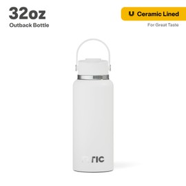 RTIC 32oz Outback Bottle, Insulated, Stainless Steel, Metal, Double Wall Vacuum-Insulation, Ceramic Lined, Leak-Proof Lid, BPA-Free Water Flask for Hiking, Running, Sports, Outdoor, White