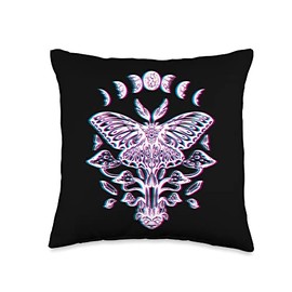 Glitch Lunar Moth Moon Phases Crystals Mushrooms Throw Pillow