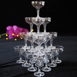 EPLTFCH 40 PCS Champagne Tower Glasses, 5 Oz Plastic Champagne Coupe Glasses, Champagne Glasses Plastic Disposable, Clear, Unbreakable