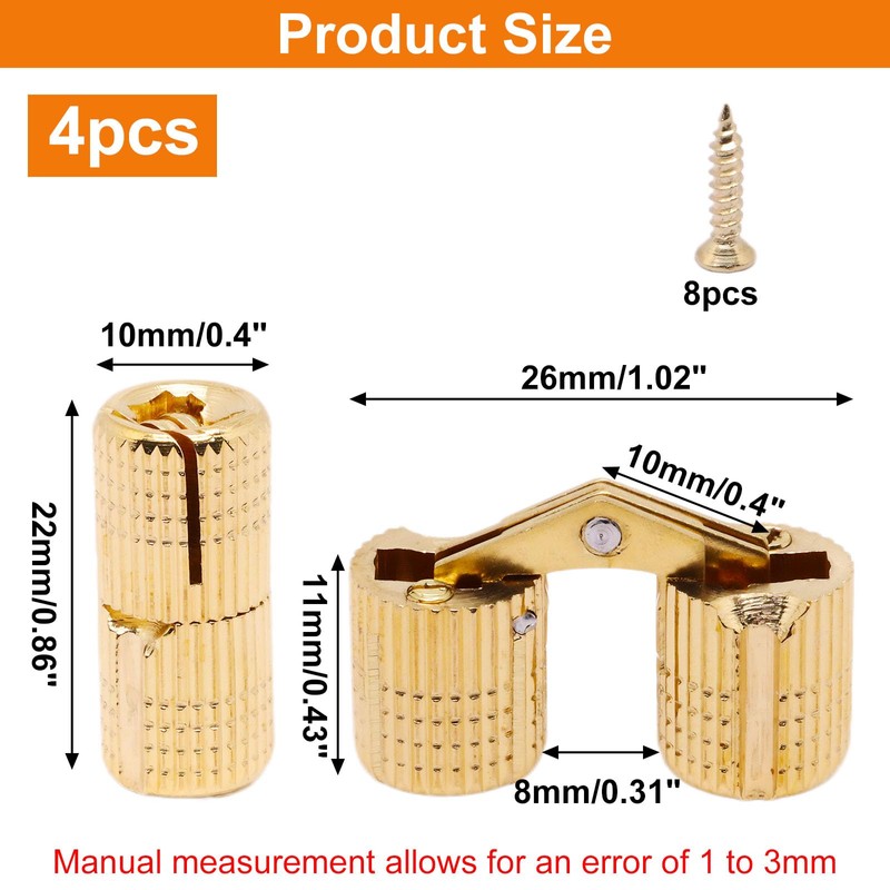 10mm Hidden Brass Barrel Hinges 180 Degree Opening Angle Cabinet