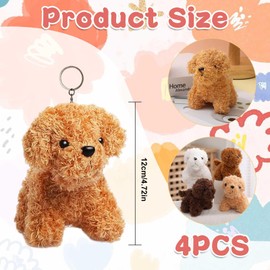 Small Stuffed Animals, 4 Pcs Dog Plush Animal Toy with Keychain Cute Puppy Plush Doll Mini Animal Plush Toy Perfect Party Favors and Classroom Prizes Goodie Bag Stuffers for Kids