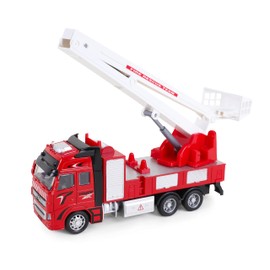 Toyland® 19 cm Die Cast Red Pull Back and Go Toy Fire Engine - Emergency Vehicles (Fire Lift)