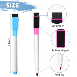 Kosiz 200 Pcs Magnetic Dry Erase Markers Fine Point Tip Whiteboard Markers with Eraser Cap Magnetic Dry Erase Pens Erasable Markers for Whiteboard Dry Erase Boards(Colorful)