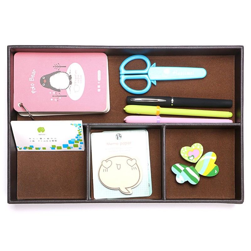 BTSKY 4 slots Desk Drawer Organizer, PU Leather Drawer Storage
