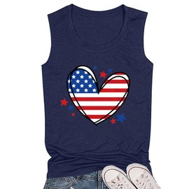 Patriotic Shirt 4th of July Sleeveless for Women Unique Stripes Heart Graphic Print Memorial Day Tank Tops Summer Basic Stars Sleeveless Oversized American Flag Camis Top,Dark Blue XL