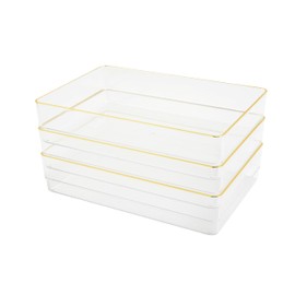 Martha Stewart Kerry Plastic Stackable Office Desk Drawer Organizers, 9" x 6", 3 Pack, with Gold Trim